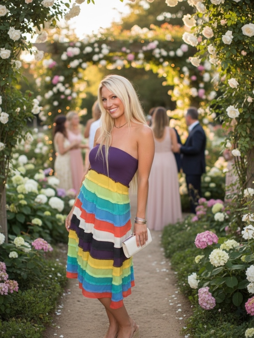 Catherine Malandrino Strapless Rainbow Stripe Dress in Purple and Multicolor